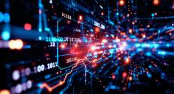 Datos rojos y azules sobre fondo negro