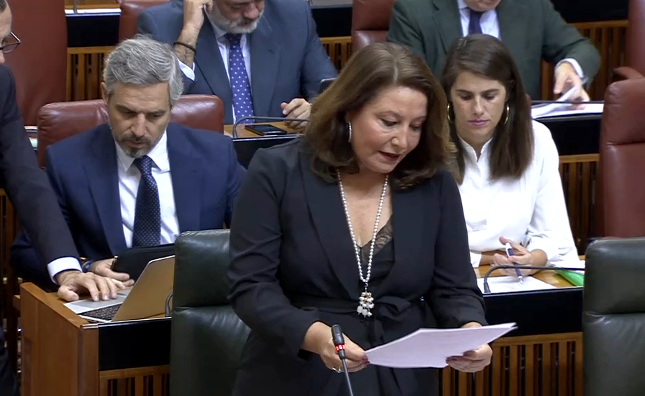Carmen Crespo durante su intervención en el pleno del Parlamento de Andalucía