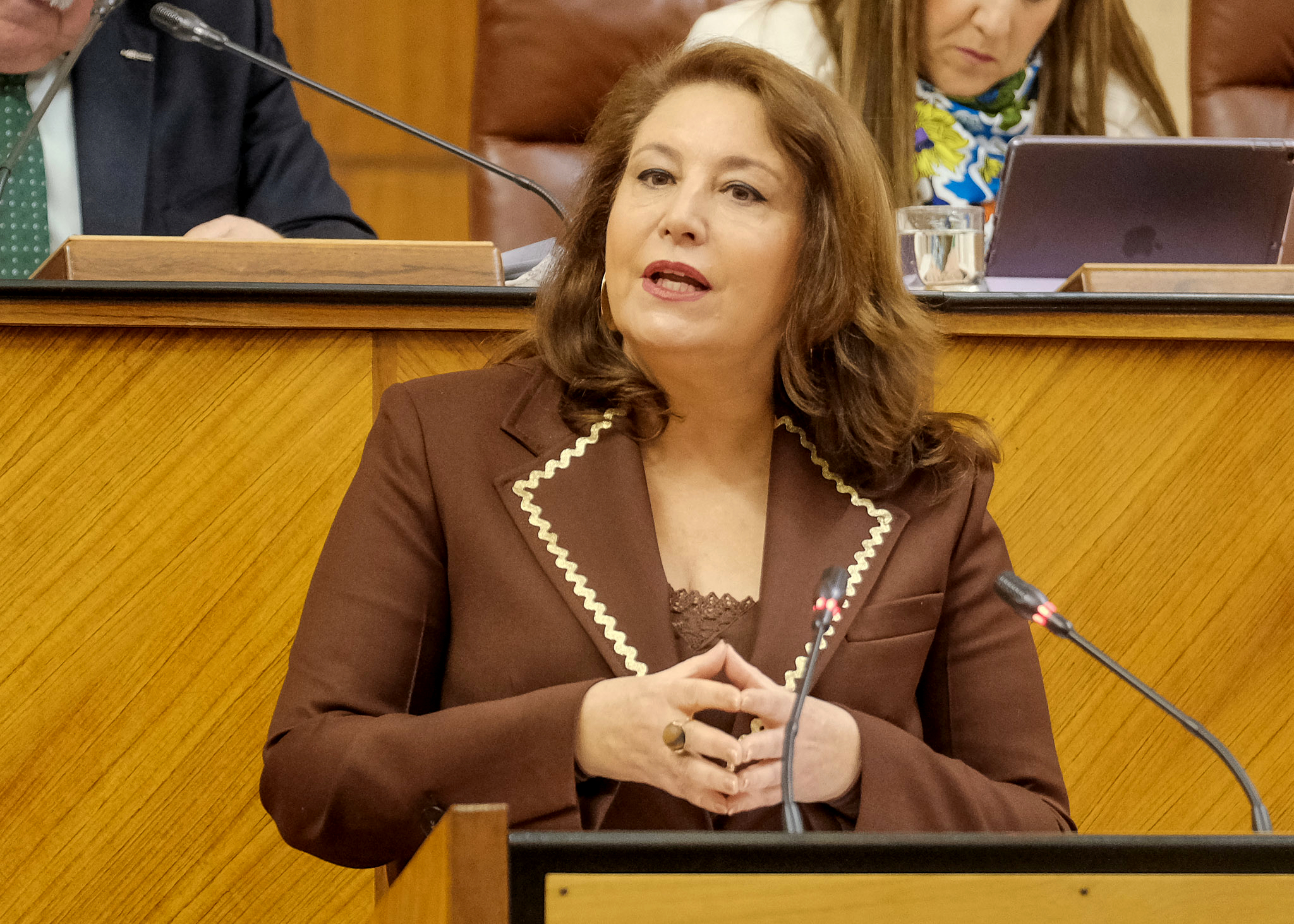 Carmen Crespo durante su intervención en el Parlamento de Andalucía