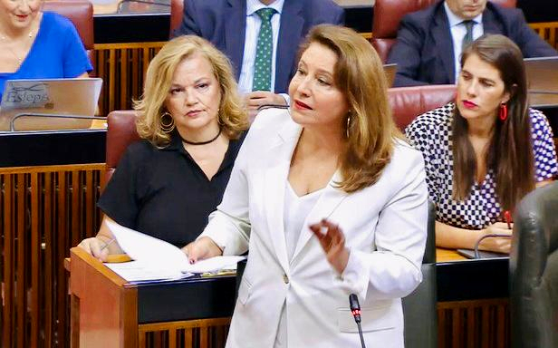 La consejera Carmen Crespo durante su intervención en el pleno del Parlamento de Andalucía