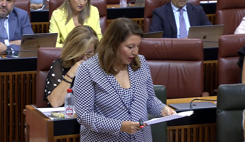 Carmen Crespo durante su intervención en el Parlamento de Andalucía