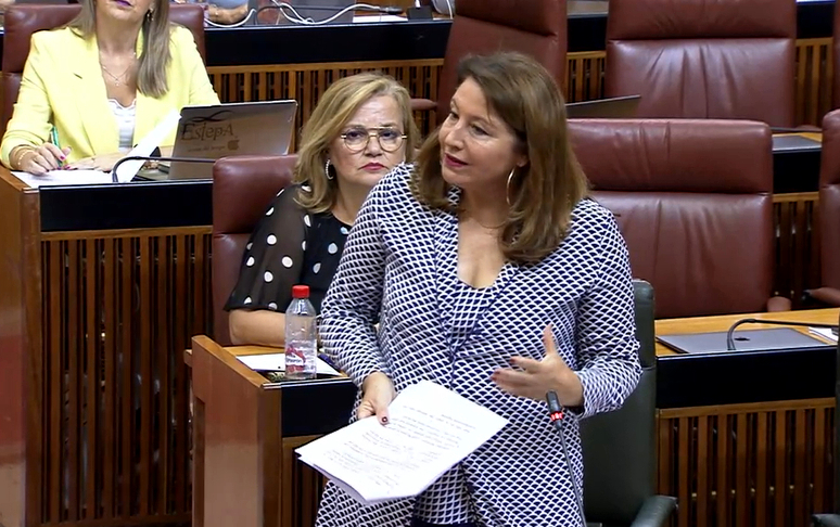 Carmen Crespo durante su intervención en el Parlamento de Andalucía