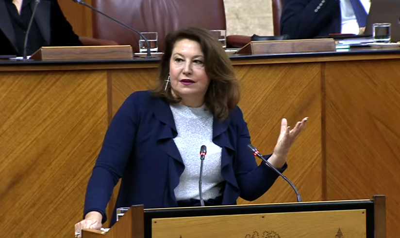 Carmen Crespo durante su intervención en el Parlamento de Andalucía