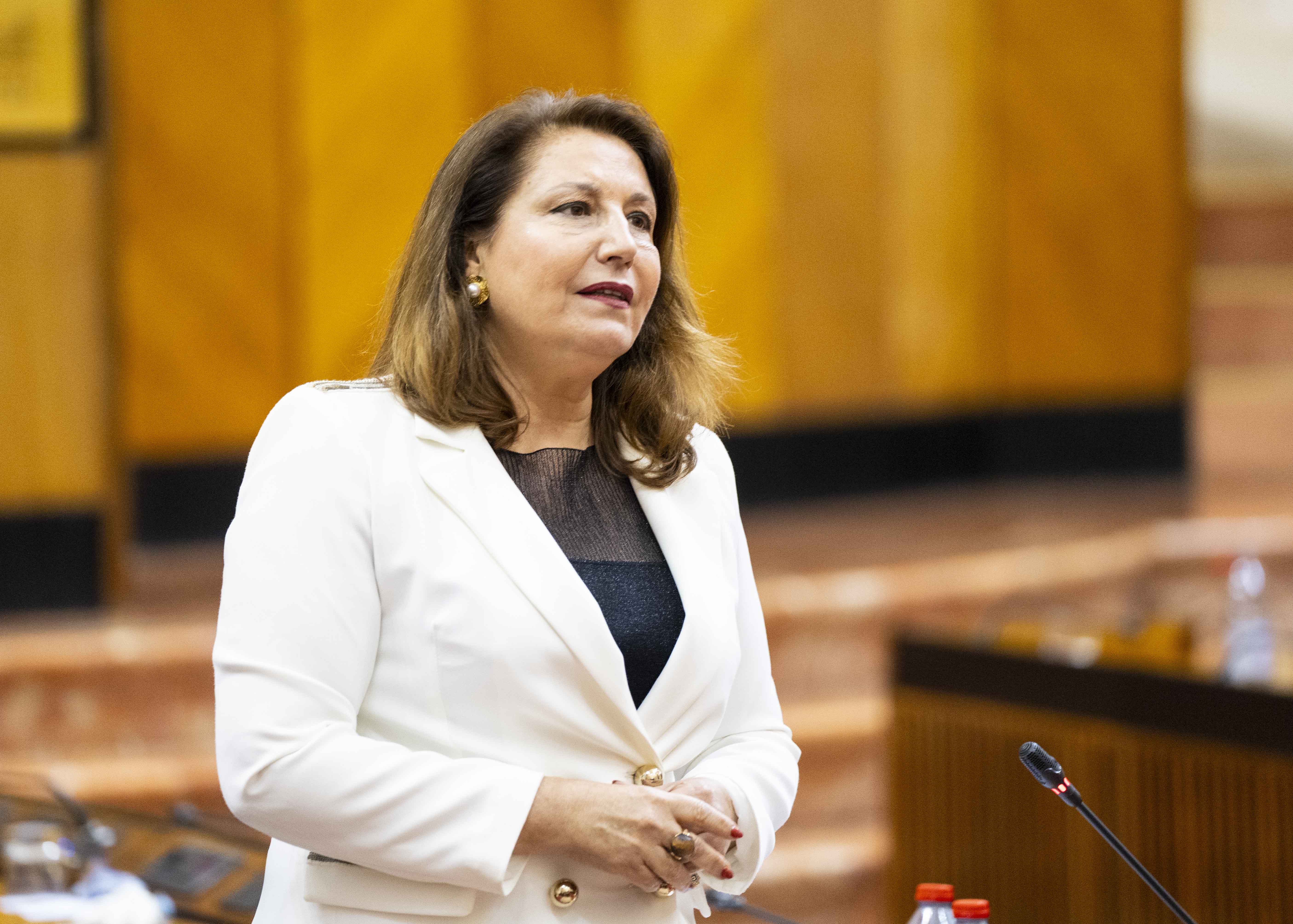 La consejera, Carmen Crespo, durante su intervención en el Parlamento de Andalucía. 