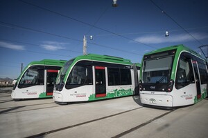 Flota de trenes actual en las Cocheras del Metro de Granada.