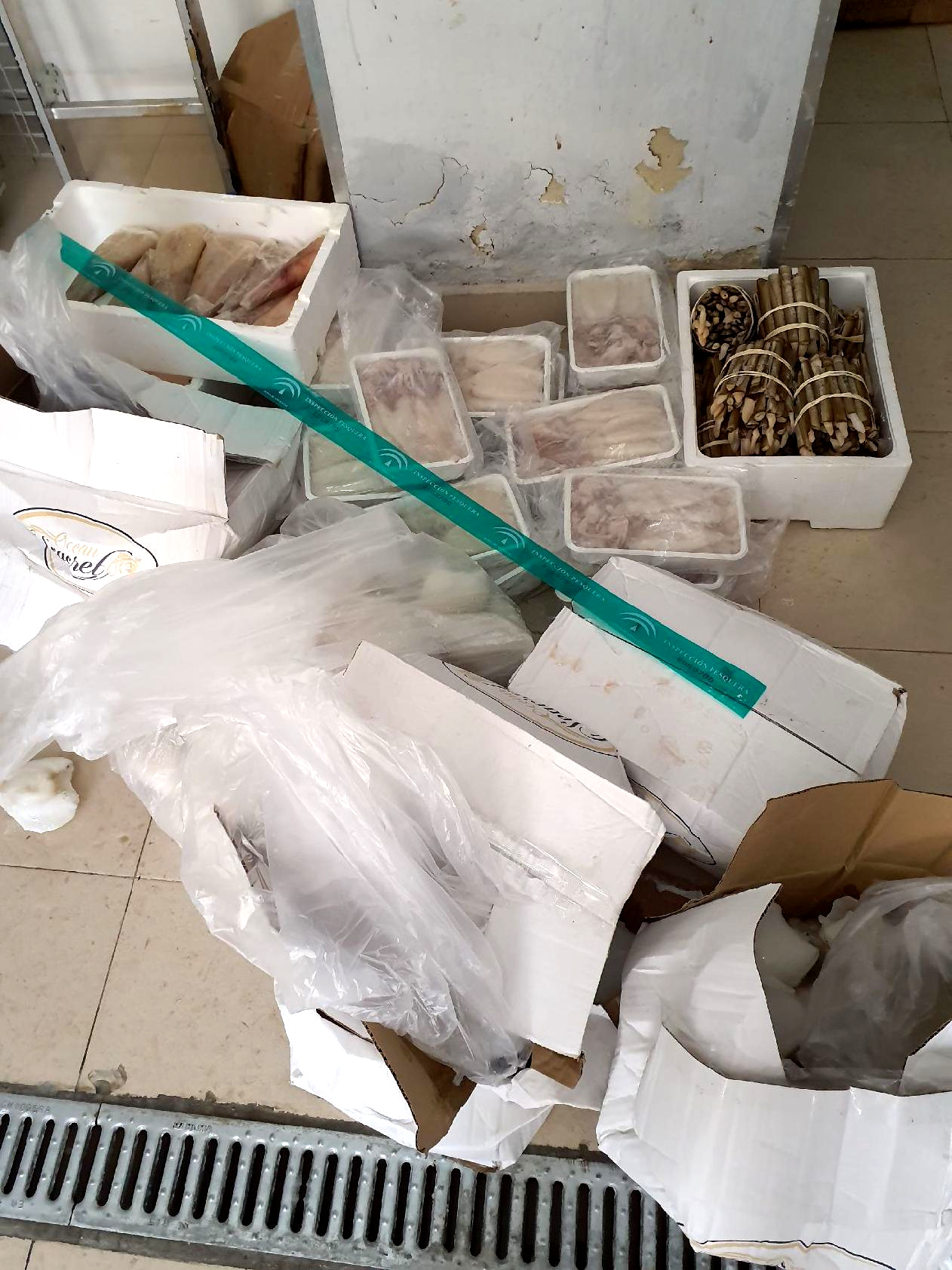 Algunos de los productos pesqueros decomisados en La Rinconada (Sevilla)