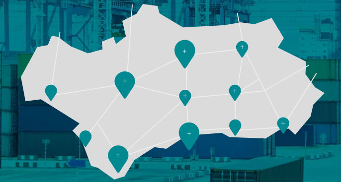 Mapa representativo de las áreas logísticas de Andalucía